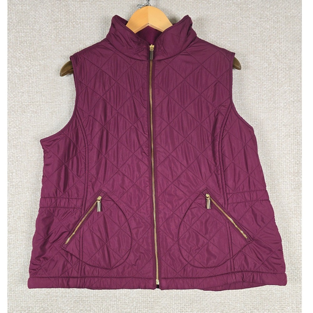 Talbots Petites‎ XLp Quilted Vest Women's Burgundy Maroon Fleece Lined Full Zip